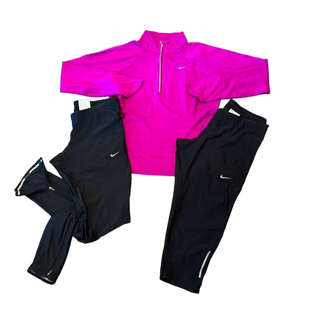 Bundle 3 Nike Women's Quarter Zip Top, Ankle Legging, Capris Legging Size M
